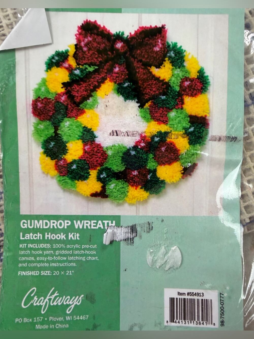 New Craftways Gumdrop Wreath Latch Hook Kit 20” x 21” #554913